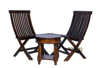 Thumbnail for A ANTIQUE LOG furniture Wooden Patio Dining Set Foldable 2 Chair and Round Table for Balcony Garden Indoor Outdoor Terrace Furniture