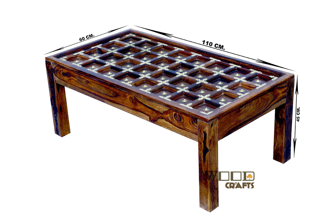Antique Brass Bakhra Sheesham (Rosewood) Solid Wood [Table | Coffee Table | Garden and Outdoor Table |Decorative| Living Room|Natural Brown(110X60X45) 