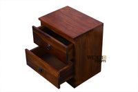Thumbnail for A ANTIQUE LOG FURNITURE Sheesham Wood Bedside Table for Bedroom with Storage 2 Drawer and Cabinet Nightstand Table Living Room (Honey Finish)