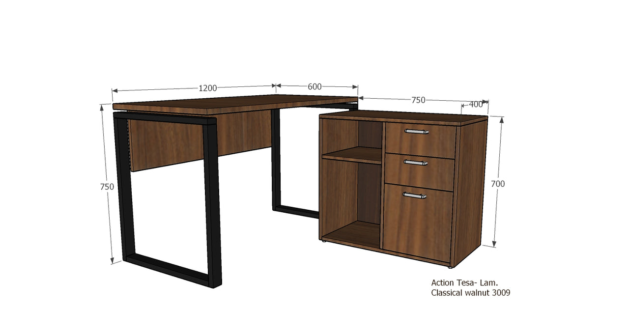 Computer Table with Side Drawer Runner & Metal Frame Base