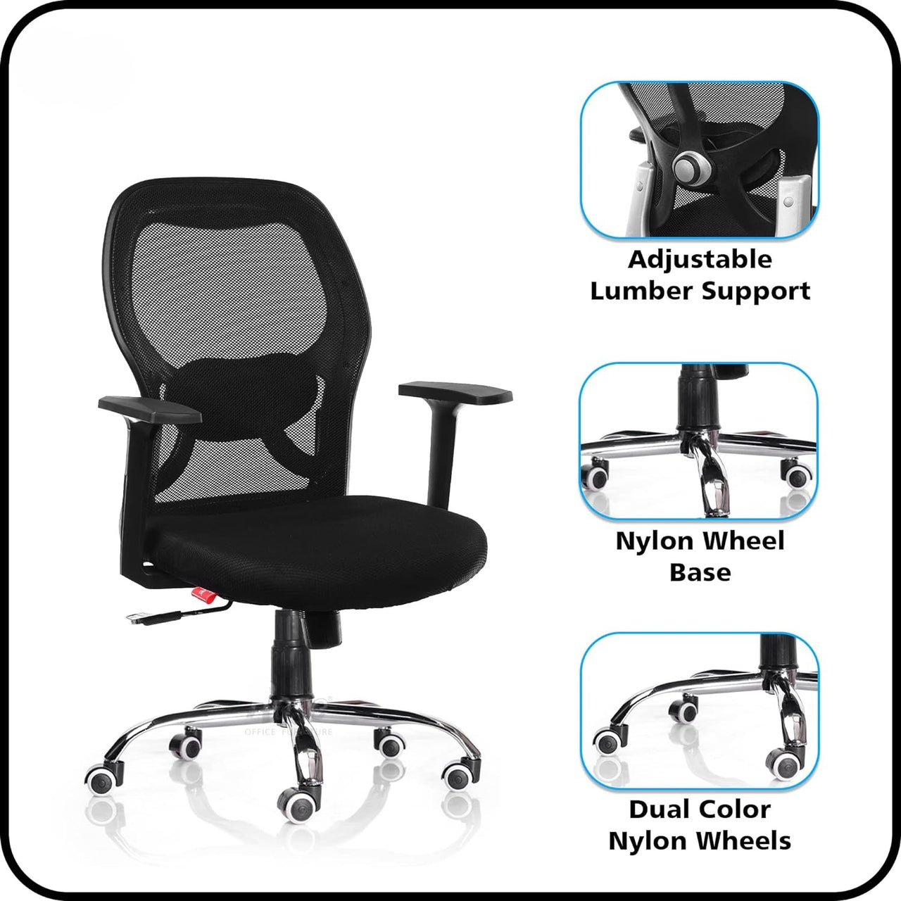 Platinum Mesh Office Chair (Black, Mid Back)