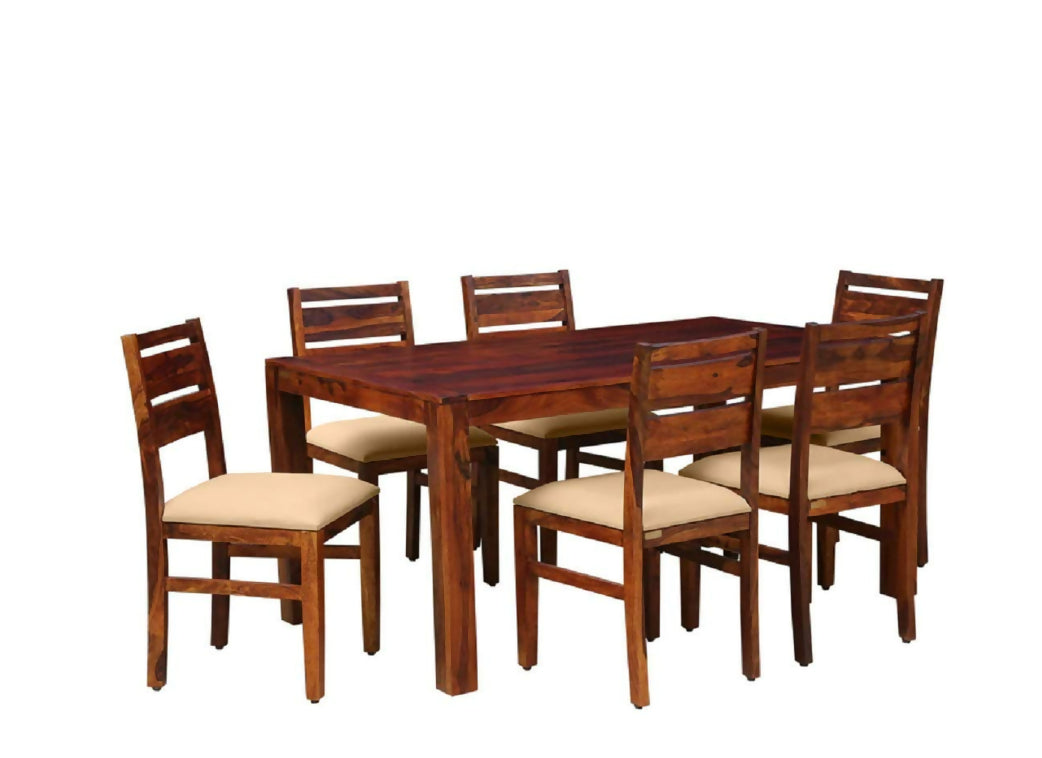 A Antique Log Furniture Sheesham Solid Wood 6 Seater Dining Table with Chair for Living Room (Design_01)