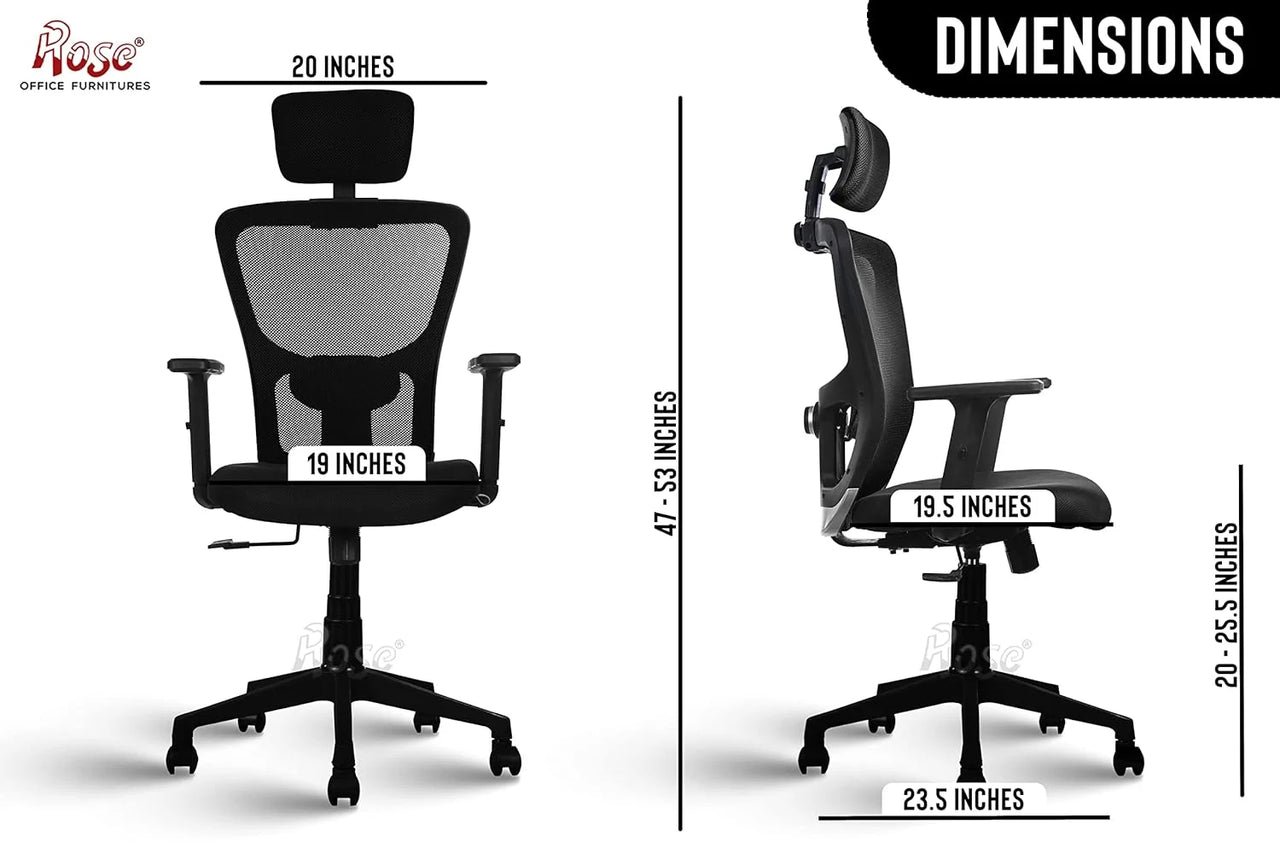 Teesla Mesh High-Back/Mid - Back Ergonomic Office Chair (Black, High Back)