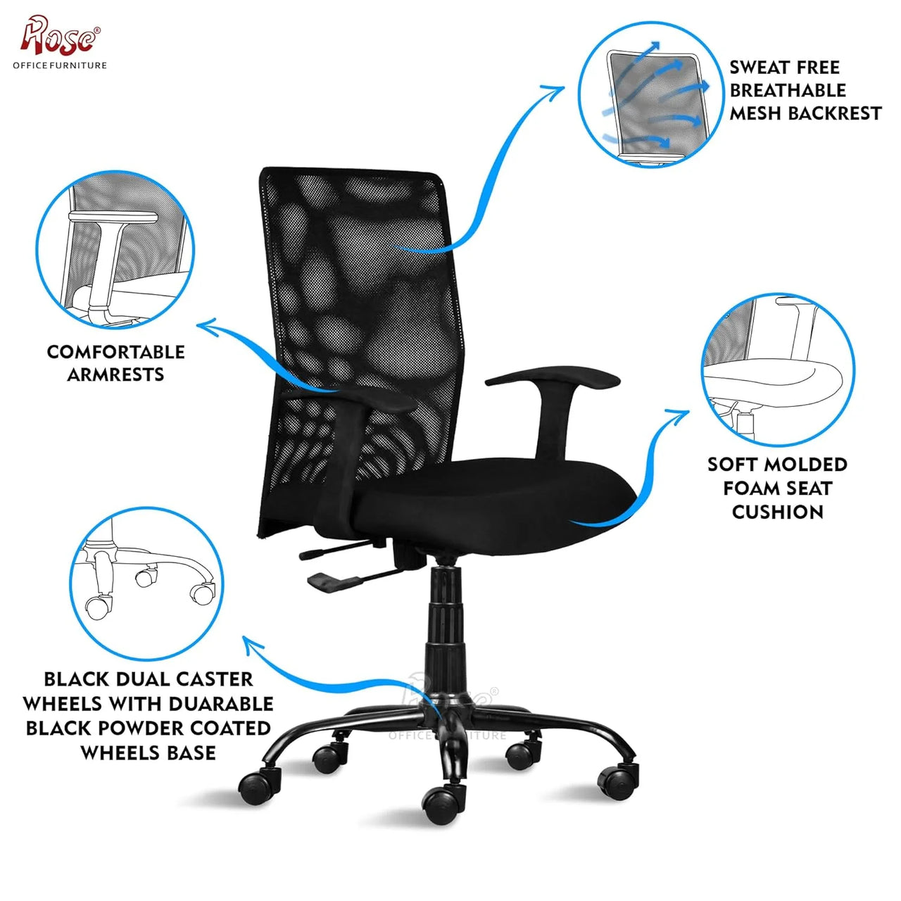Jack Mesh Mid-Back Ergonomic Office Chair (Black)