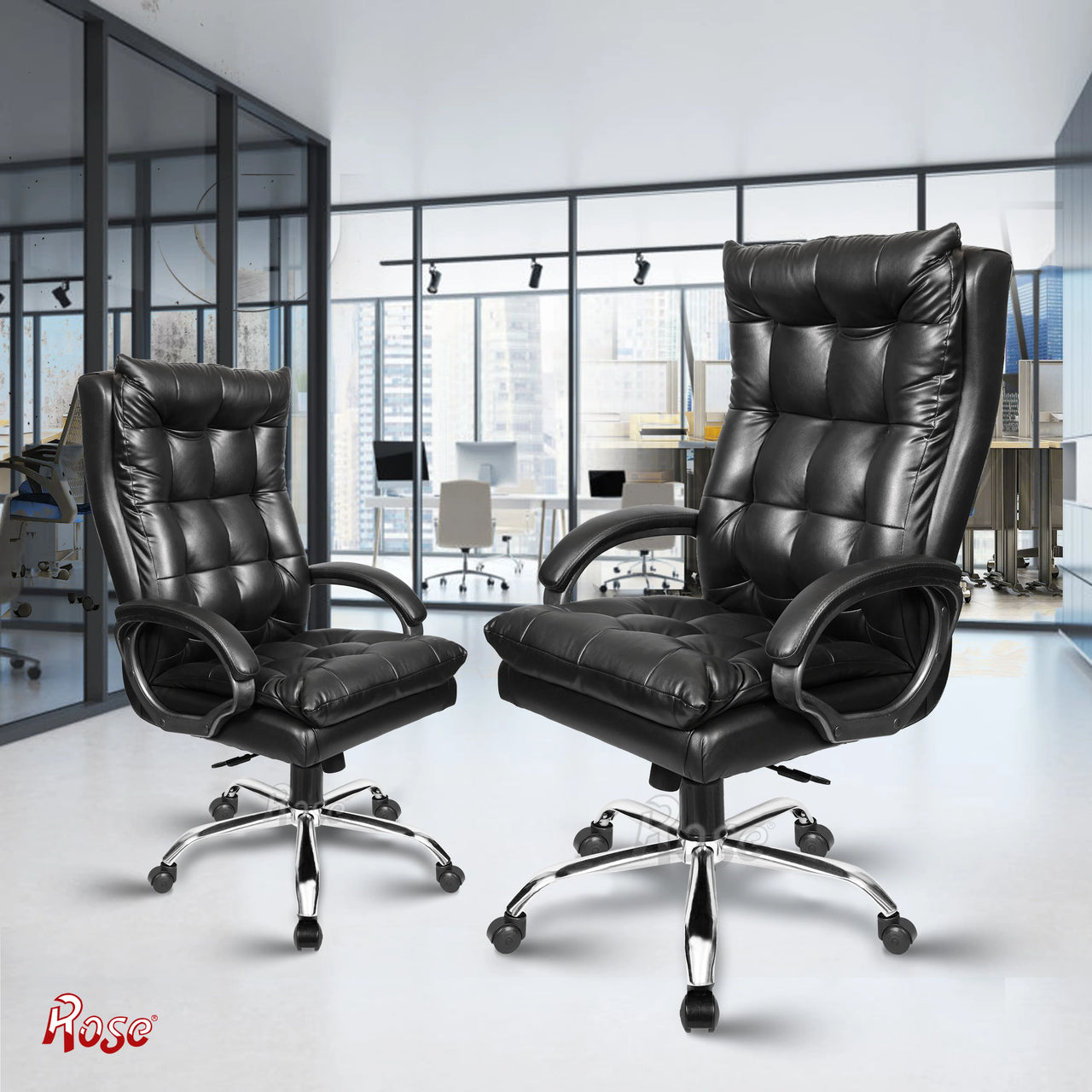 Diana Leatherette Executive High Back Revolving Office Chair (Black)