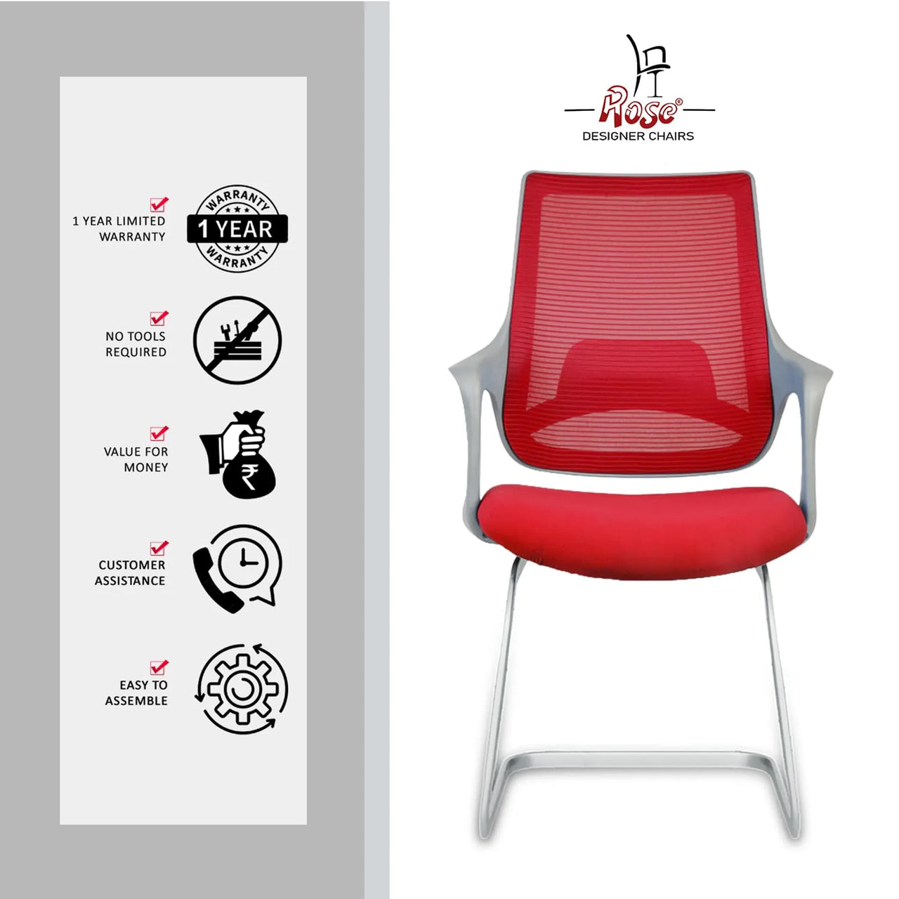 Mono Mesh Mid-Back Ergonomic Office Chair (Grey & Red)