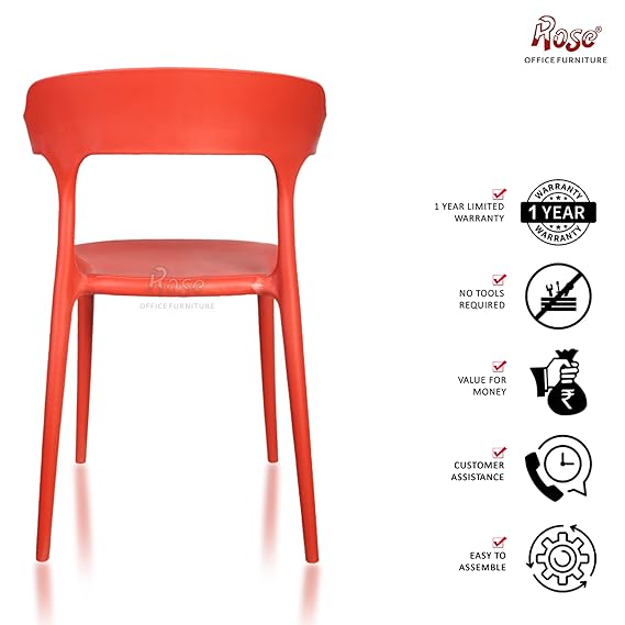 Vision Cafe Plastic Chairs | Restaurant Chair with Backrest  (Red)