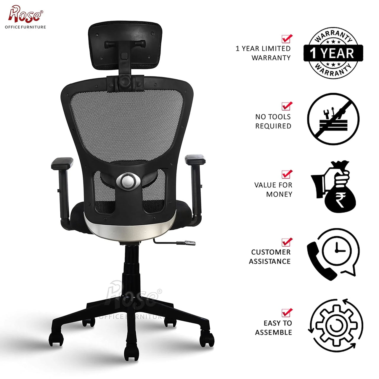 Teesla Mesh High-Back/Mid - Back Ergonomic Office Chair (Black, High Back)