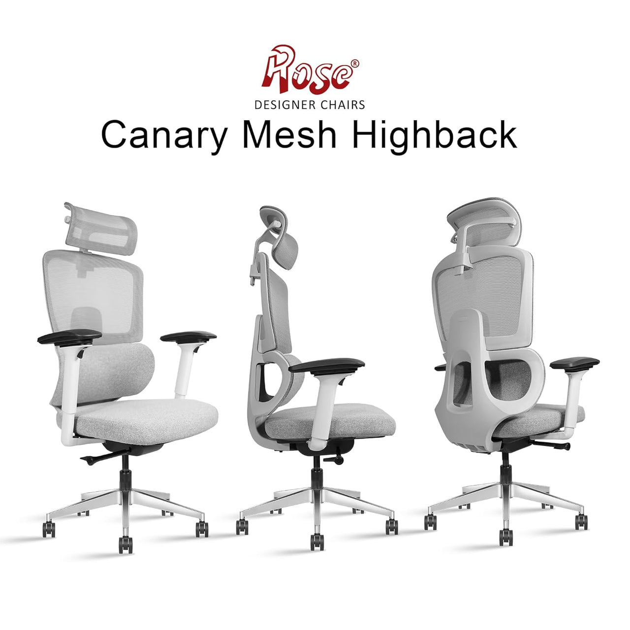Canary Premium Office Chair | High Back | Mesh Ergonomic Home Office Desk Chair with 4D Adjustable Armrests | Auto Wight Mechansim | Ideal for Adults & Work Professionals (Grey)