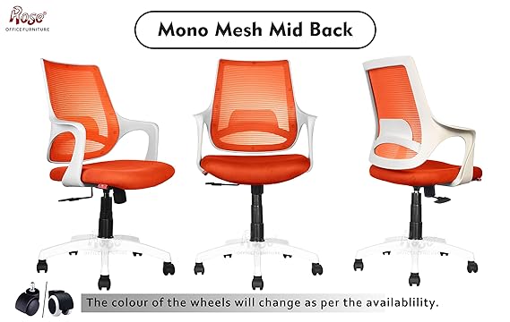 Mono Mesh Mid-Back Ergonomic Office Chair (White & Orange)