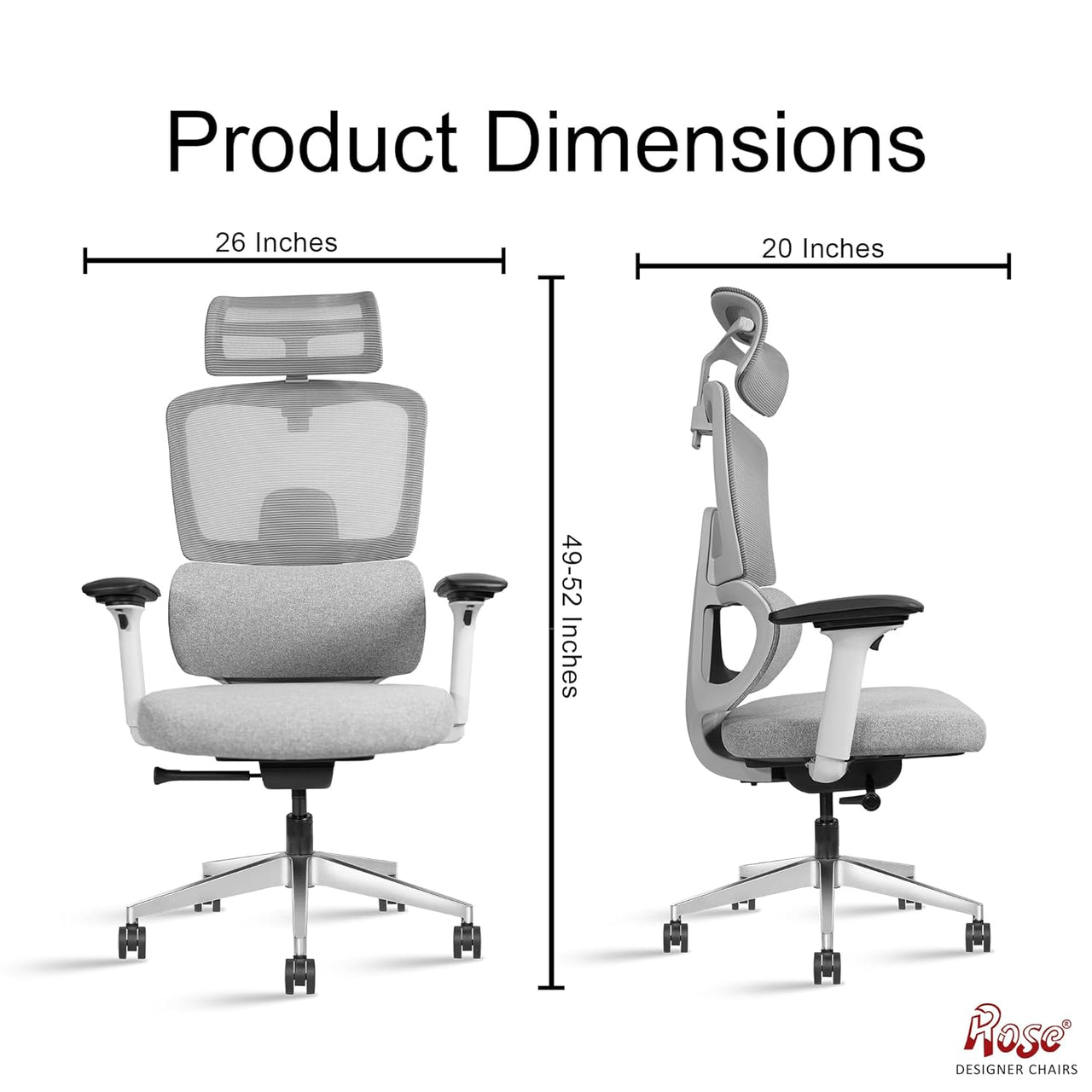 Canary Premium Office Chair | High Back | Mesh Ergonomic Home Office Desk Chair with 4D Adjustable Armrests | Auto Wight Mechansim | Ideal for Adults & Work Professionals (Grey)