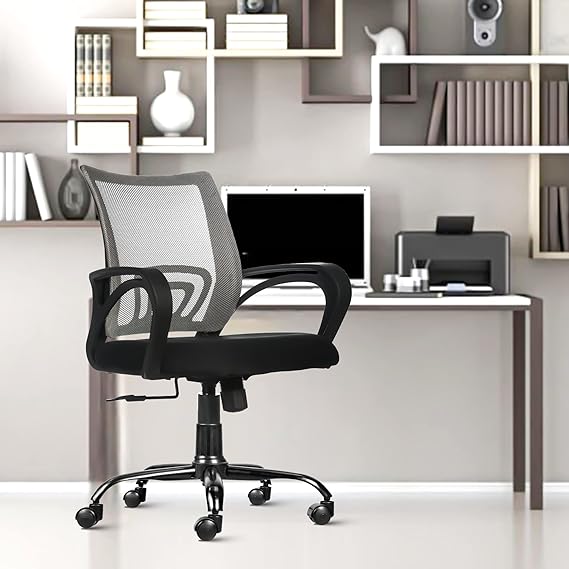Mesh Mid-Back Ergonomic Office Chair (Ruby) (Grey & Black)