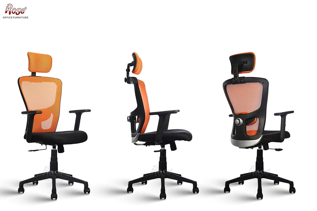 Teesla Mesh High-Back/Mid - Back Ergonomic Office Chair (Orange, Mid Back)