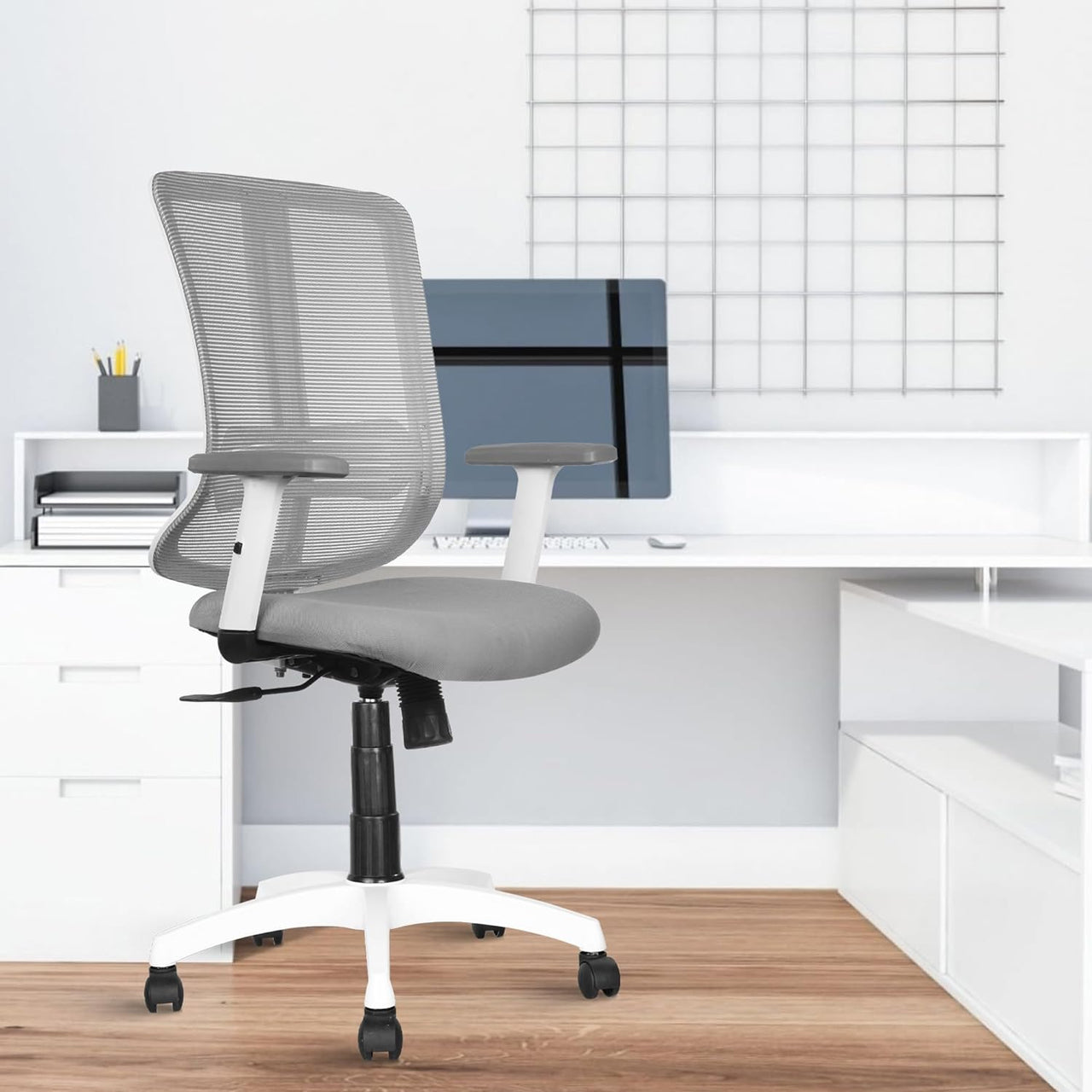 Wave Mesh High - Back/Mid - Back Ergonomic Office Chair  (White & Grey, Mid Back)