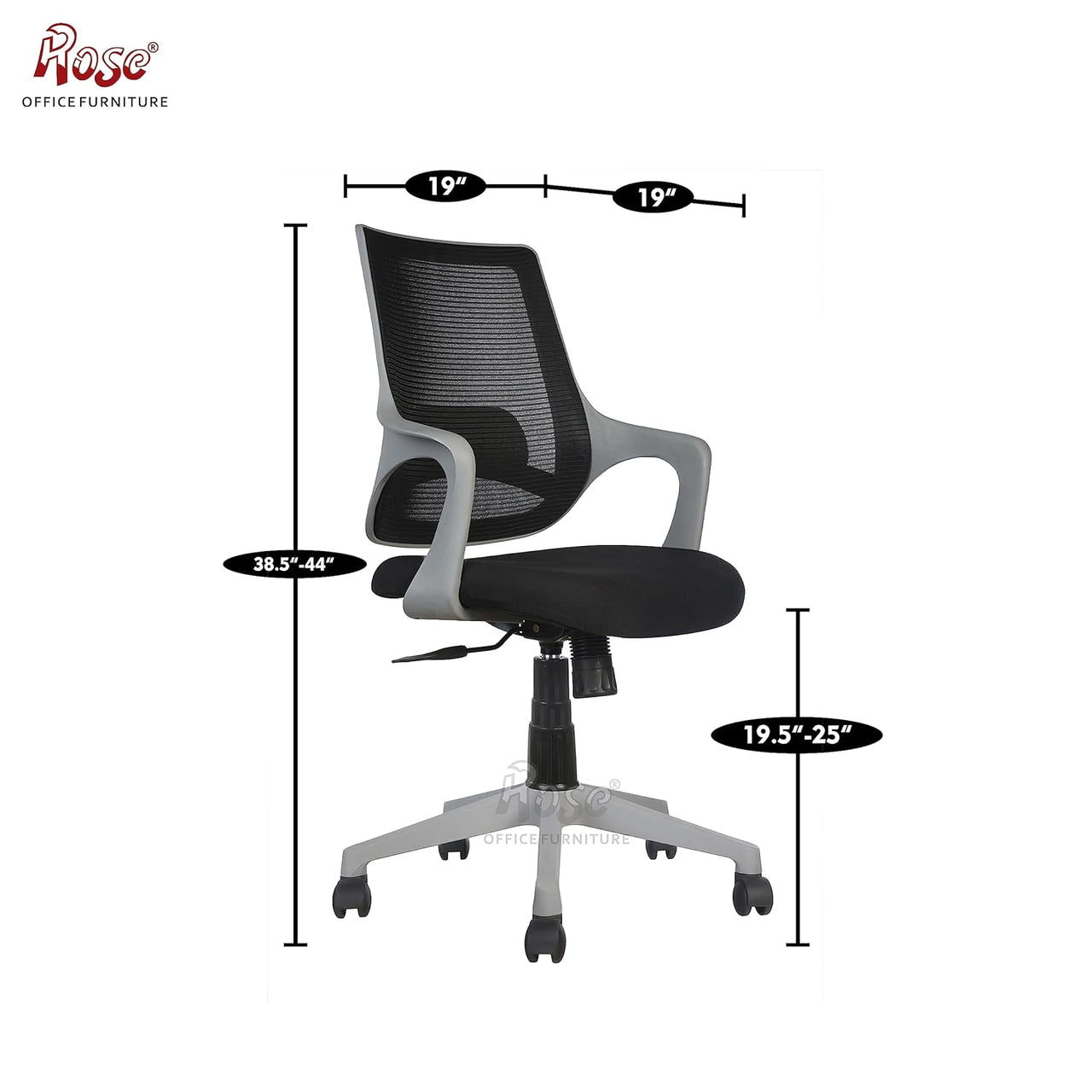 Mono Mesh Mid-Back Ergonomic Office Chair (Grey & Black)