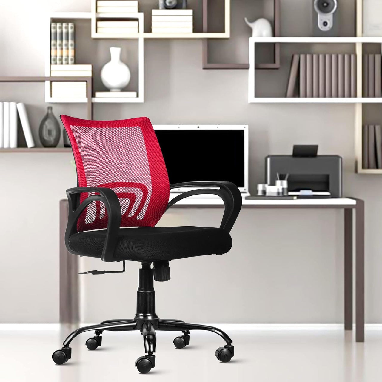 Mesh Mid-Back Ergonomic Office Chair (Ruby) (Red & Black)