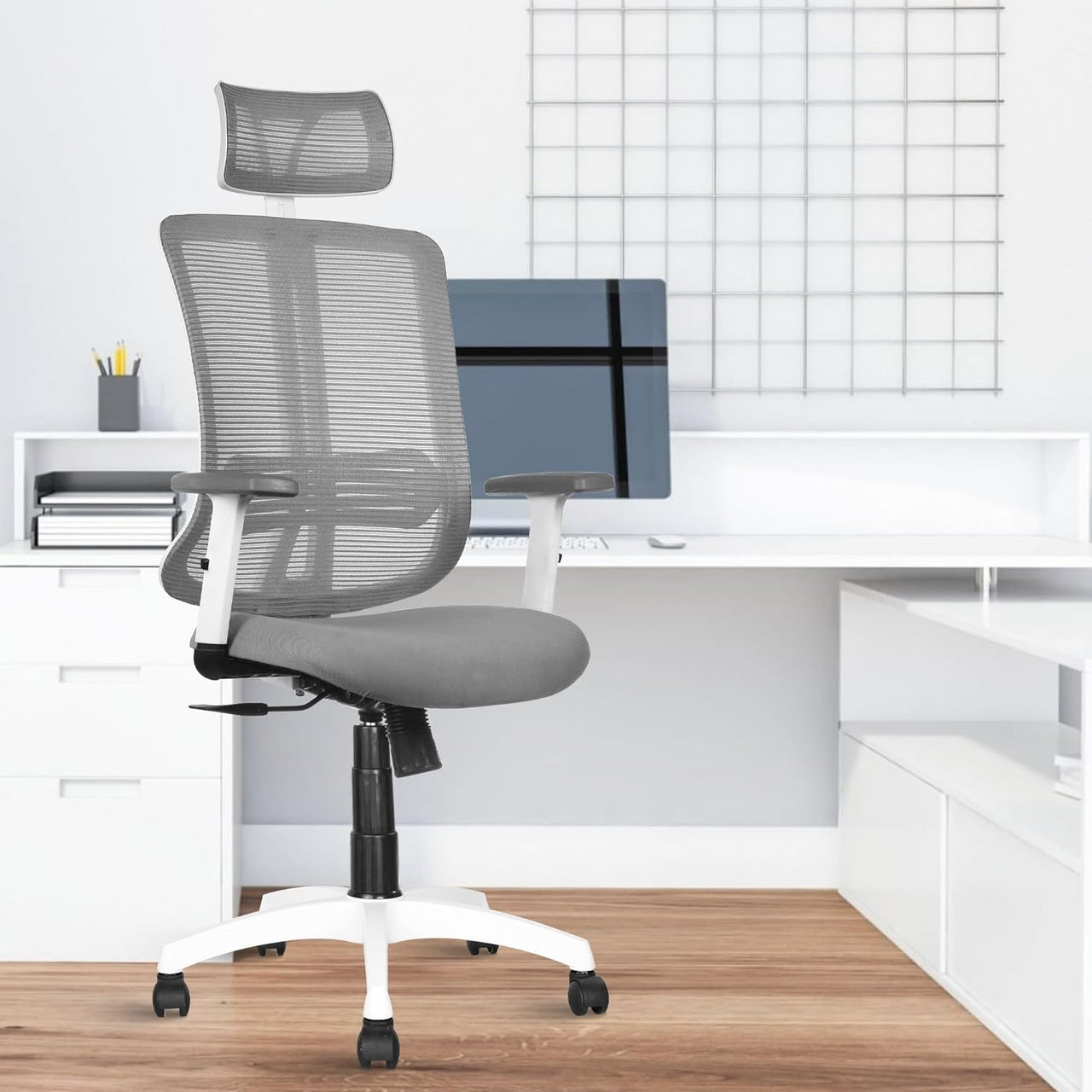 Wave Mesh High - Back/Mid - Back Ergonomic Office Chair(White & Grey, High Back)