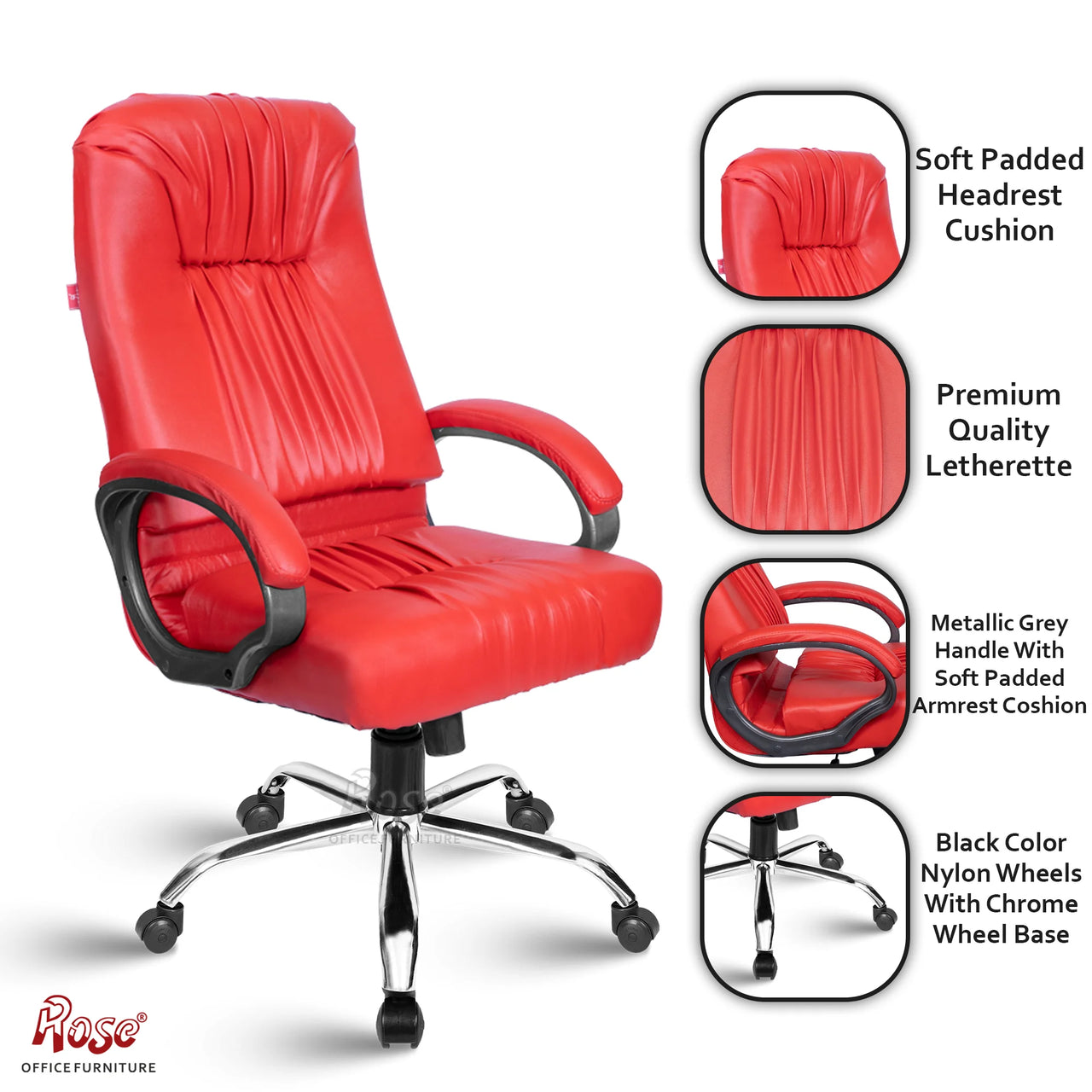 Black Beauty Leatherette Executive High Back Revolving Office Chair (Red)