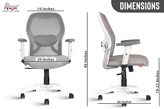 Platinum Mesh Mid - Back Ergonomic Office Chair (White & Grey)