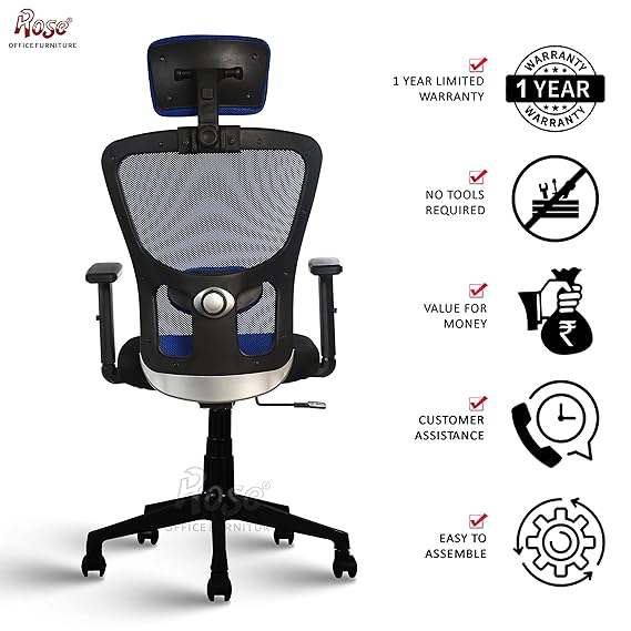 Teesla Mesh High-Back/Mid - Back Ergonomic Office Chair  (Blue, High Back)
