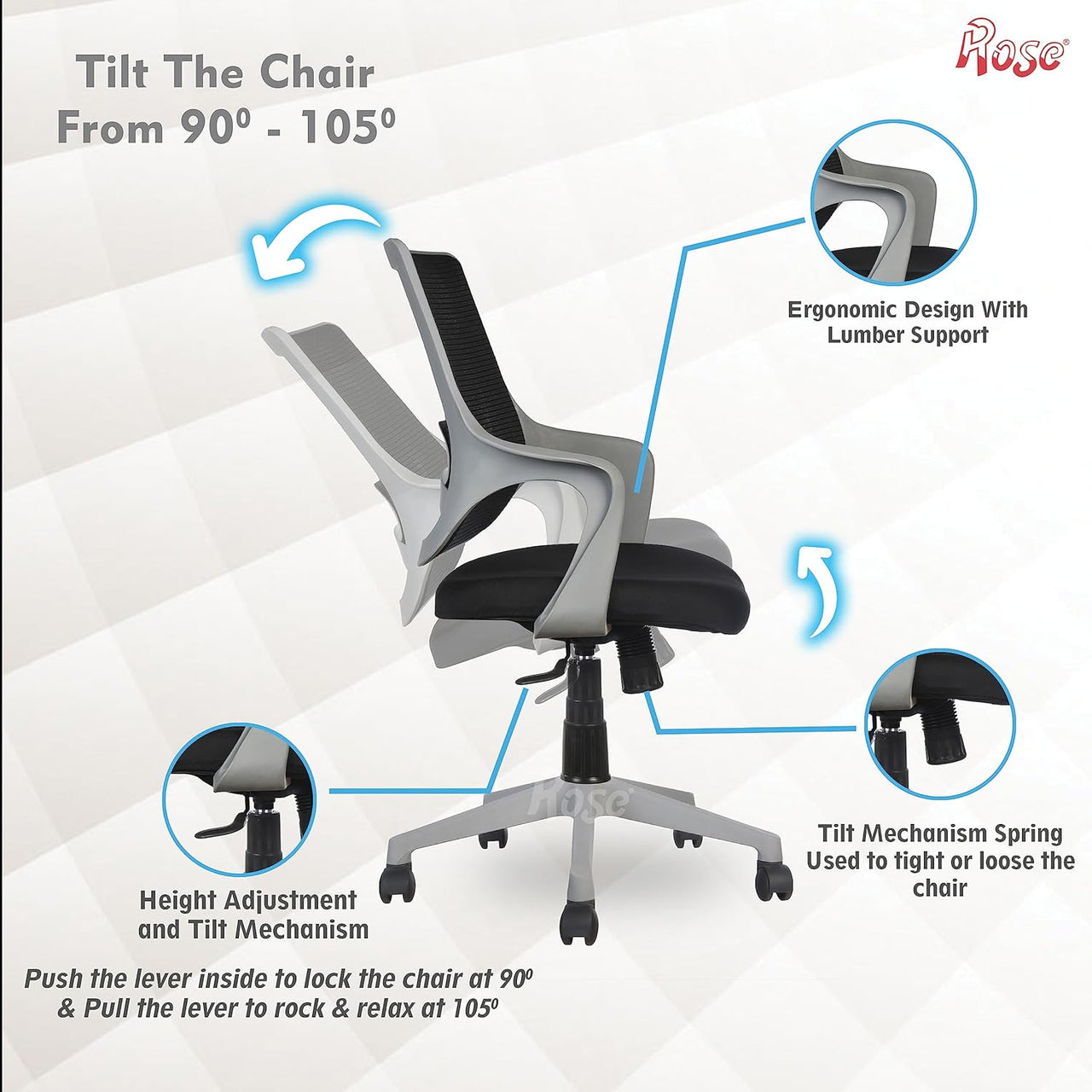 Mono Mesh Mid-Back Ergonomic Office Chair (Grey & Black)