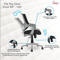 Thumbnail for Mono Mesh Mid-Back Ergonomic Office Chair (Grey & Black)