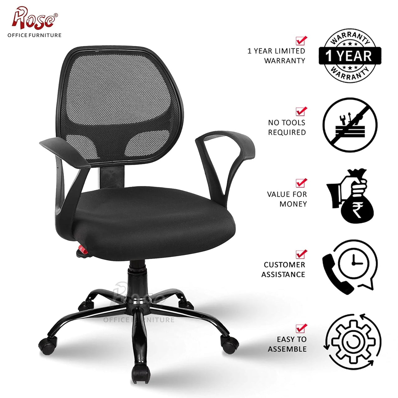 Hippo Mid-Back Ergonomic Office Chair (Black)