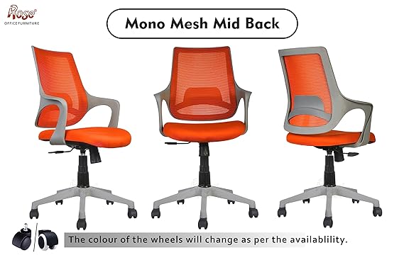 Mono Mesh Mid-Back Ergonomic Office Chair  (Grey & Orange)