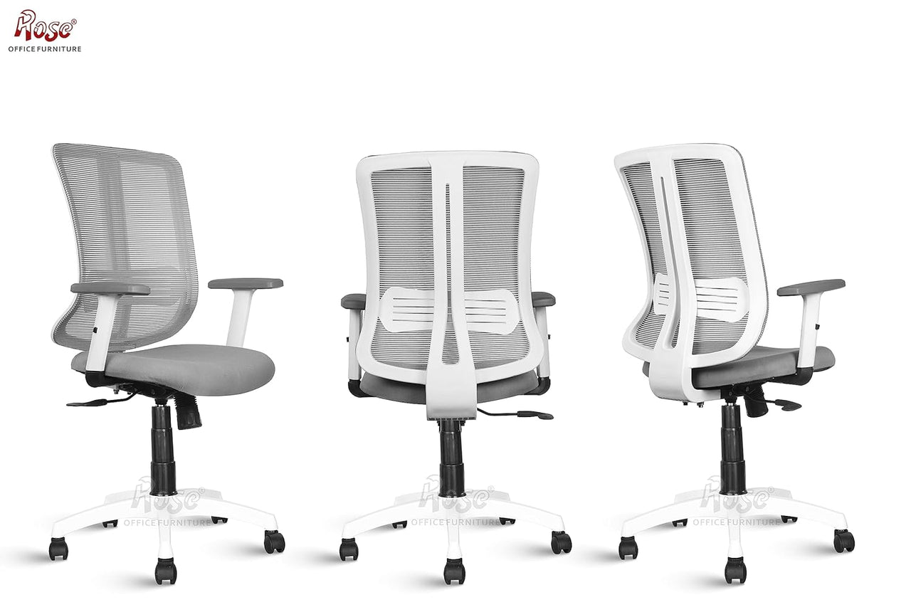 Wave Mesh High - Back/Mid - Back Ergonomic Office Chair  (White & Grey, Mid Back)
