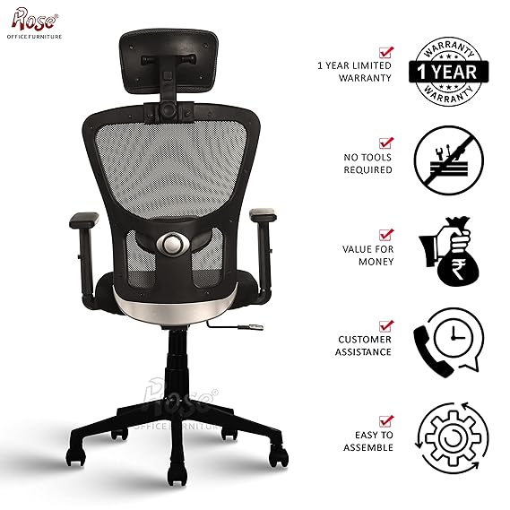 Teesla Mesh High-Back/Mid - Back Ergonomic Office Chair (Grey, High Back)