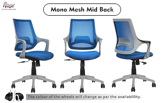 Mono Mesh Mid-Back Ergonomic Office Chair  (Grey & Blue)