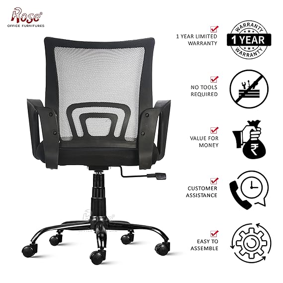Mesh Mid-Back Ergonomic Office Chair (Ruby) (Grey & Black)