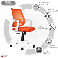 Thumbnail for Mono Mesh Mid-Back Ergonomic Office Chair (White & Orange)