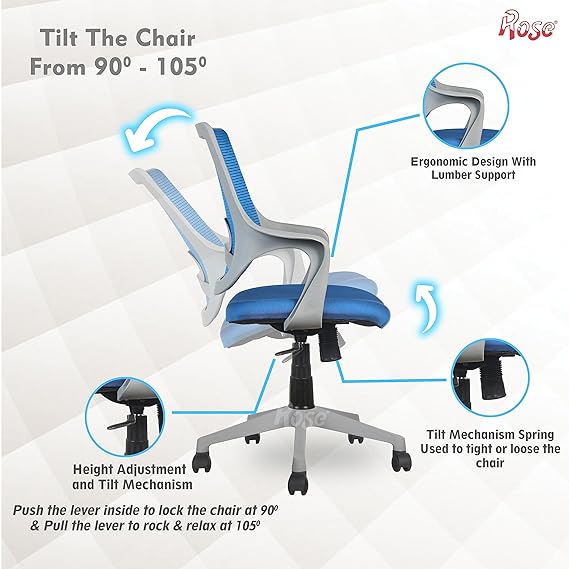 Mono Mesh Mid-Back Ergonomic Office Chair  (Grey & Blue)