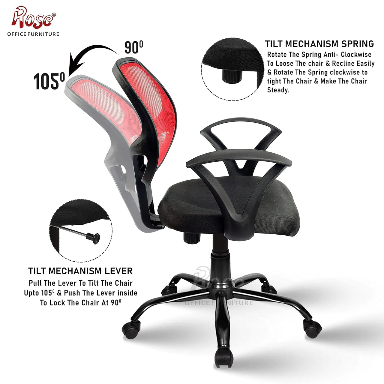 Hippo Mid-Back Ergonomic Office Chair (Red)