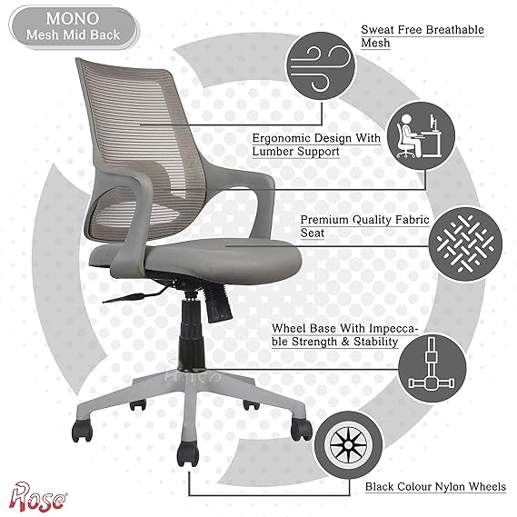 Mono Mesh Mid-Back Ergonomic Office Chair  (Grey)