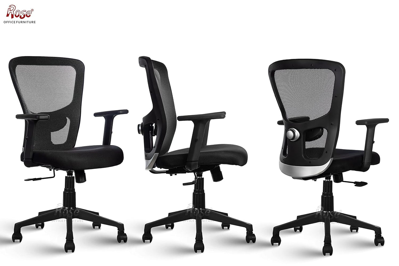 Teesla Mesh High-Back/Mid - Back Ergonomic Office Chair (Black, Mid Back)