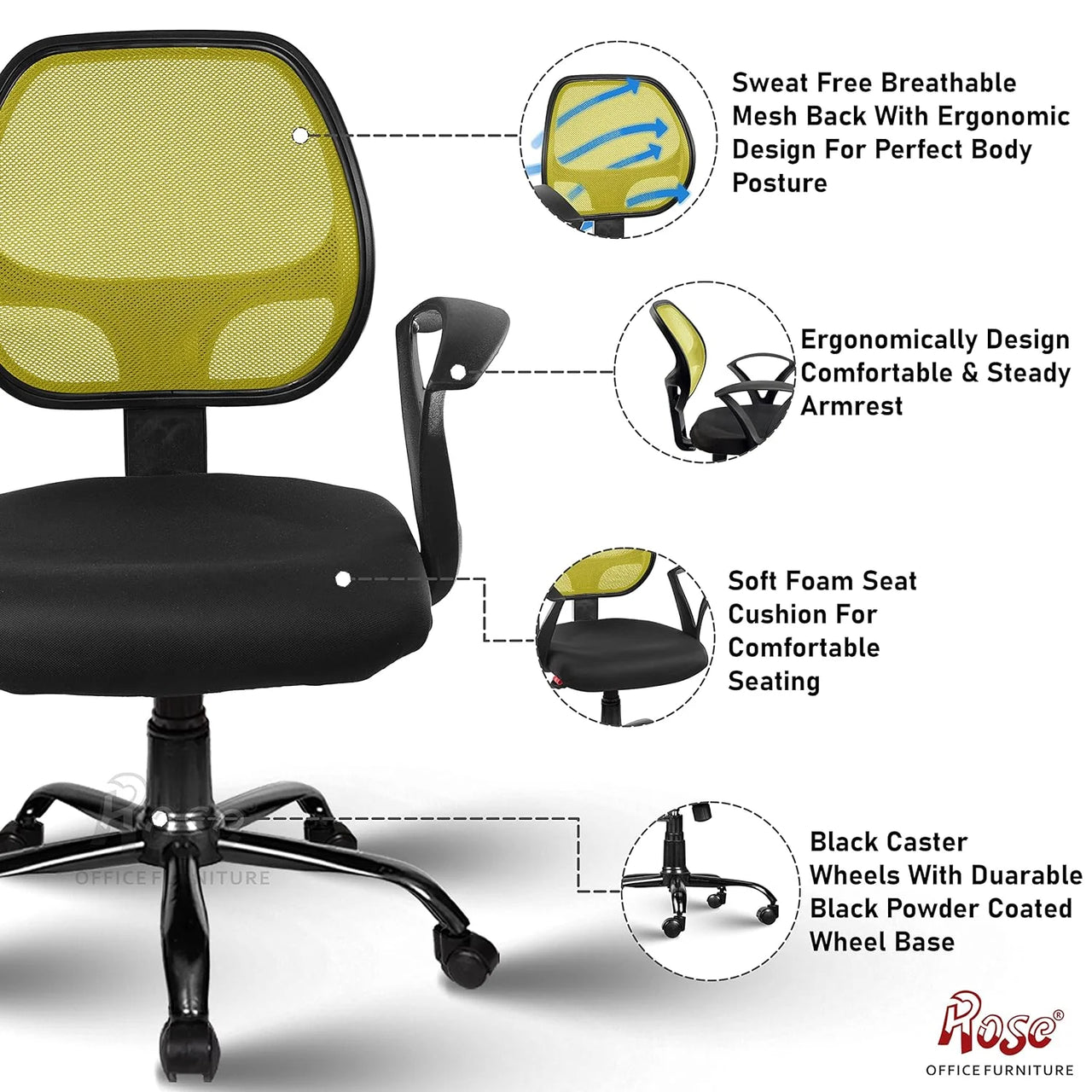 Hippo Mid-Back Ergonomic Office Chair  (Green)
