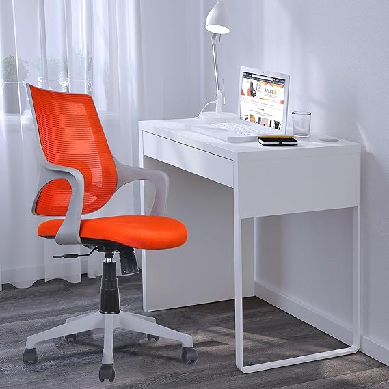 Mono Mesh Mid-Back Ergonomic Office Chair  (Grey & Orange)