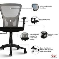 Thumbnail for Teesla Mesh High-Back/Mid - Back Ergonomic Office Chair (Grey, Mid Back)