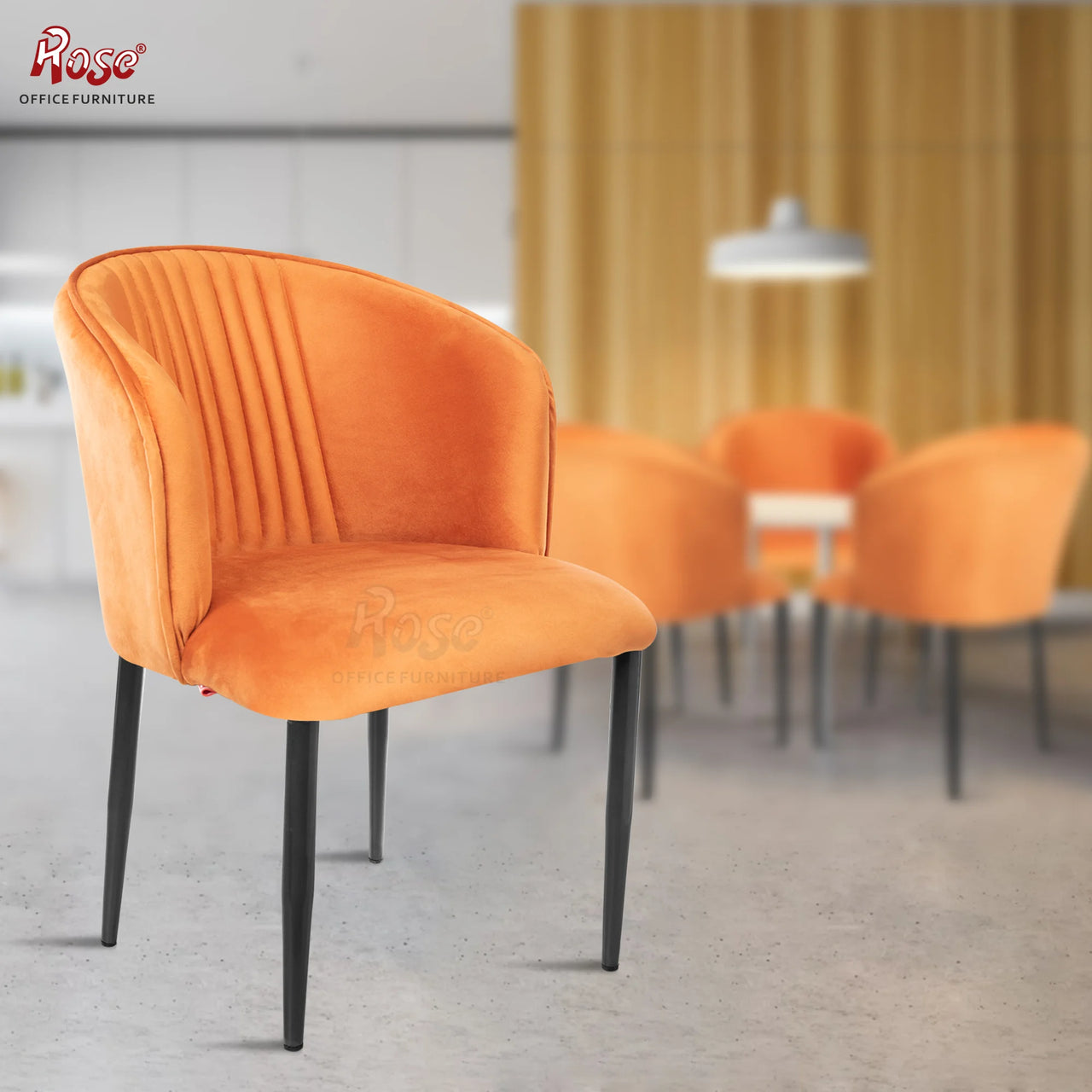 Fire Cafe Chair | Modern Velvet Dining Chair (Apricot Orange (Set of 1))