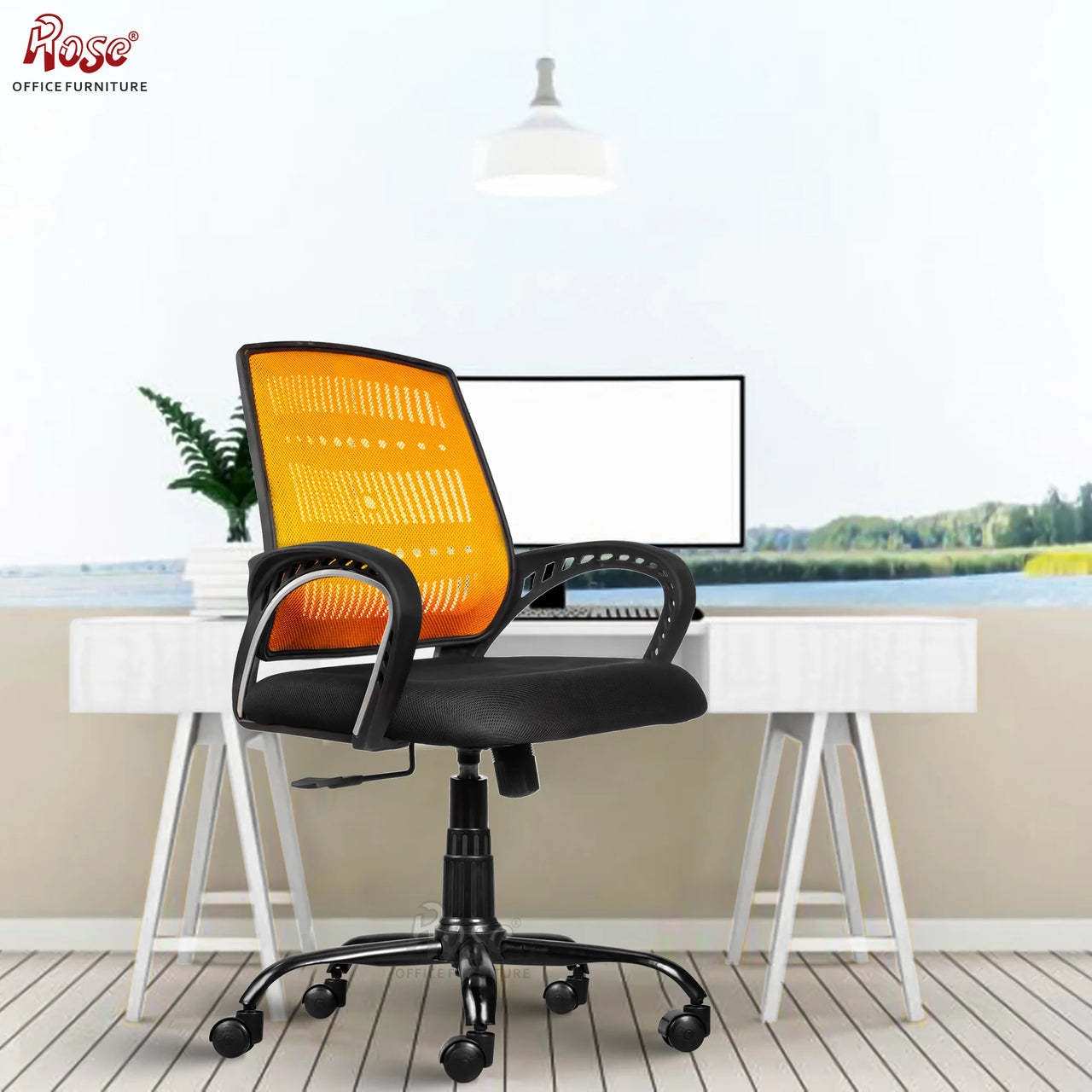 Mesh Mid-Back Ergonomic Office Chair (Blazia) (Orange & Black)