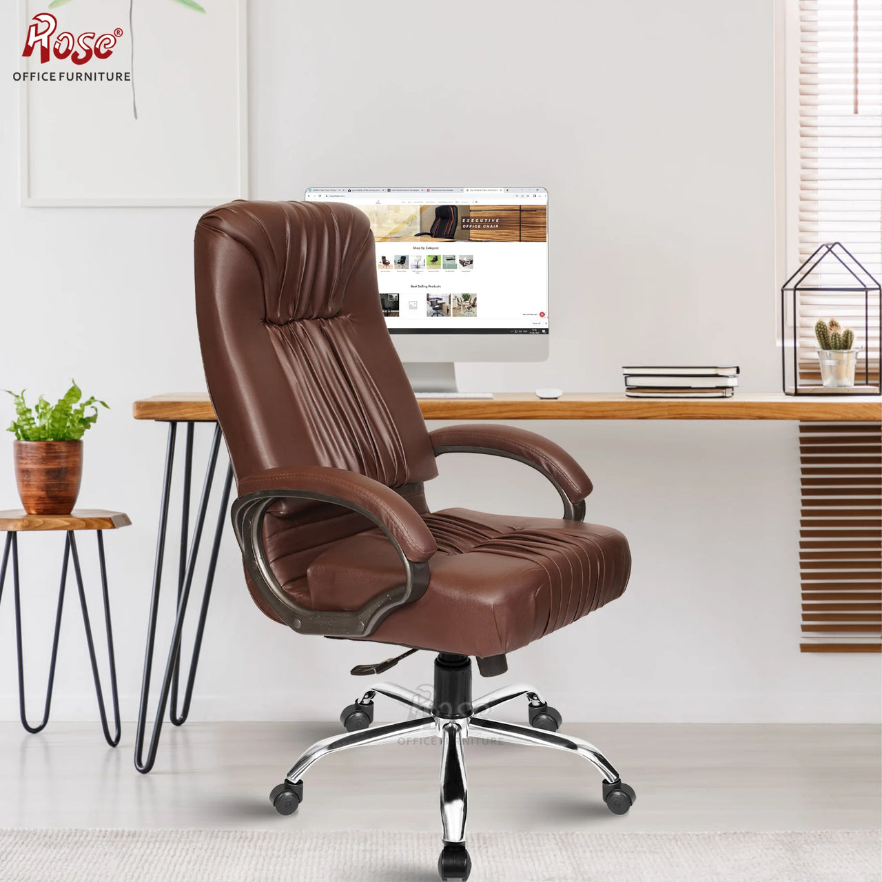 Black Beauty Leatherette Executive High Back Revolving Office Chair (Brown)