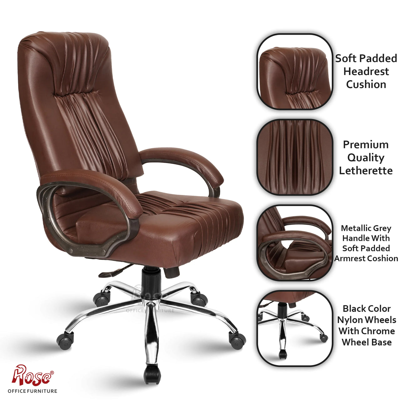 Black Beauty Leatherette Executive High Back Revolving Office Chair (Brown)