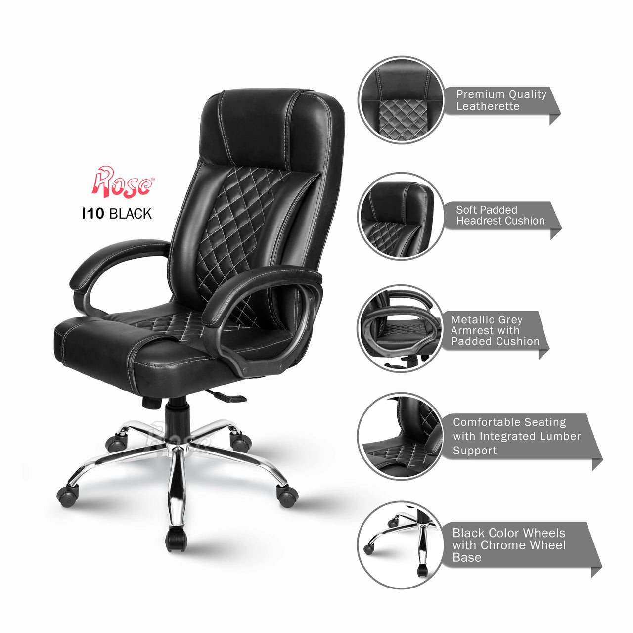 I10 Leatherette Executive High Back Revolving Office Chair (Black)