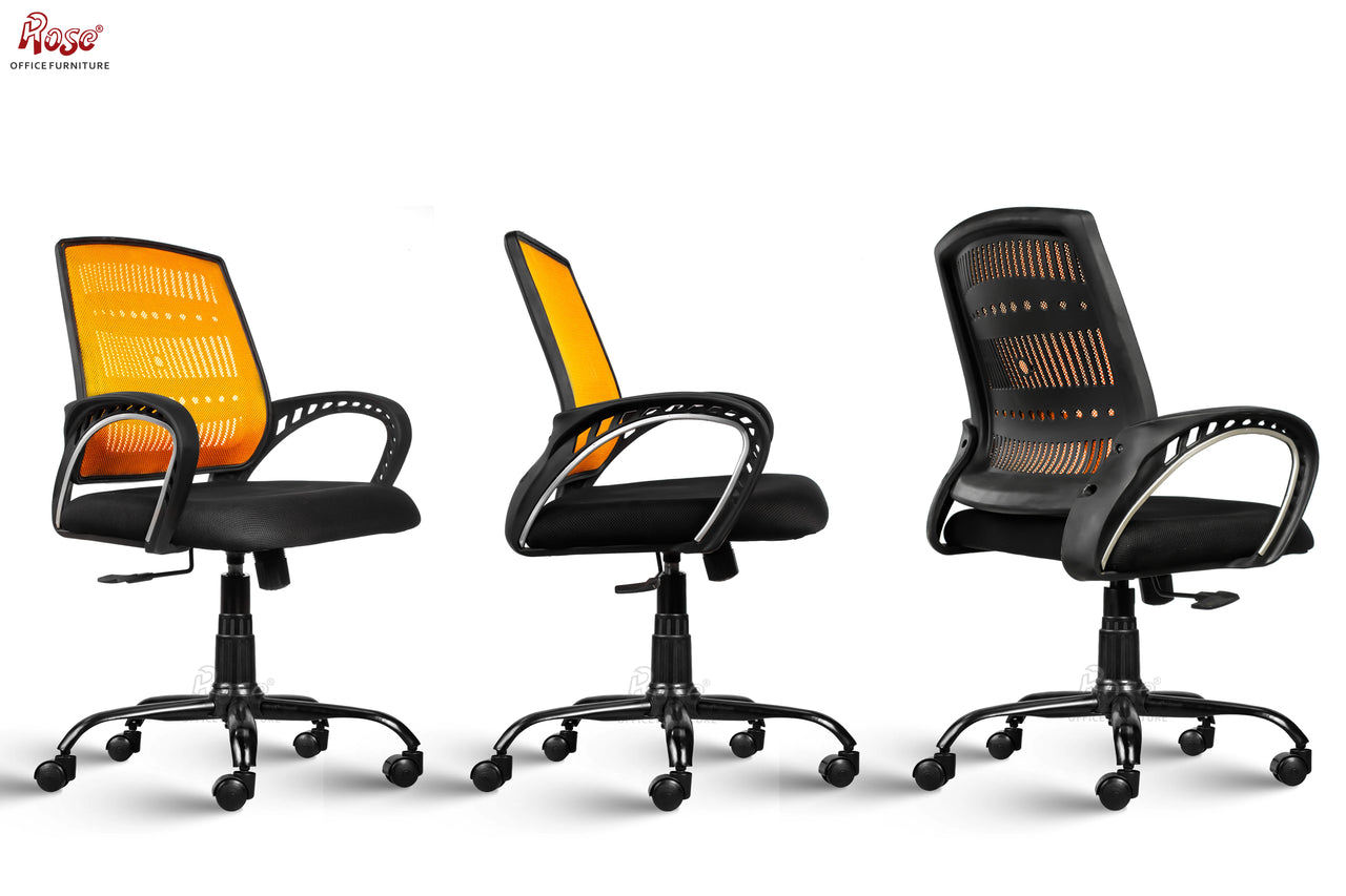 Mesh Mid-Back Ergonomic Office Chair (Blazia) (Orange & Black)