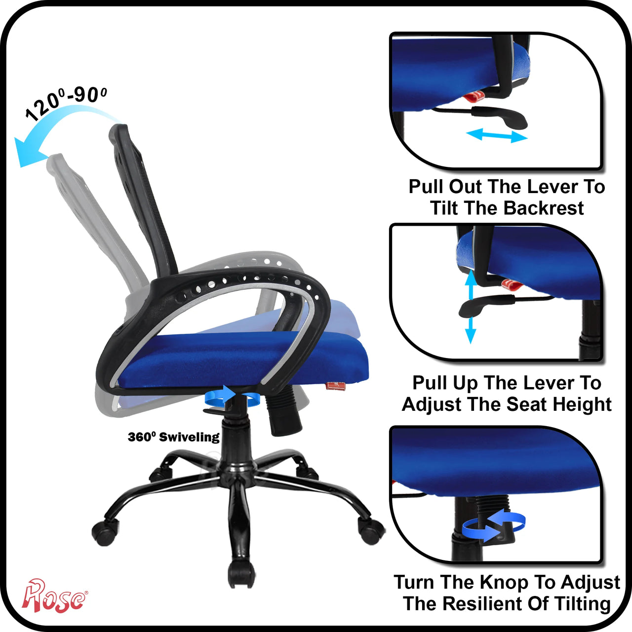 Mesh Mid-Back Ergonomic Office Chair (Blazia) (Blue)