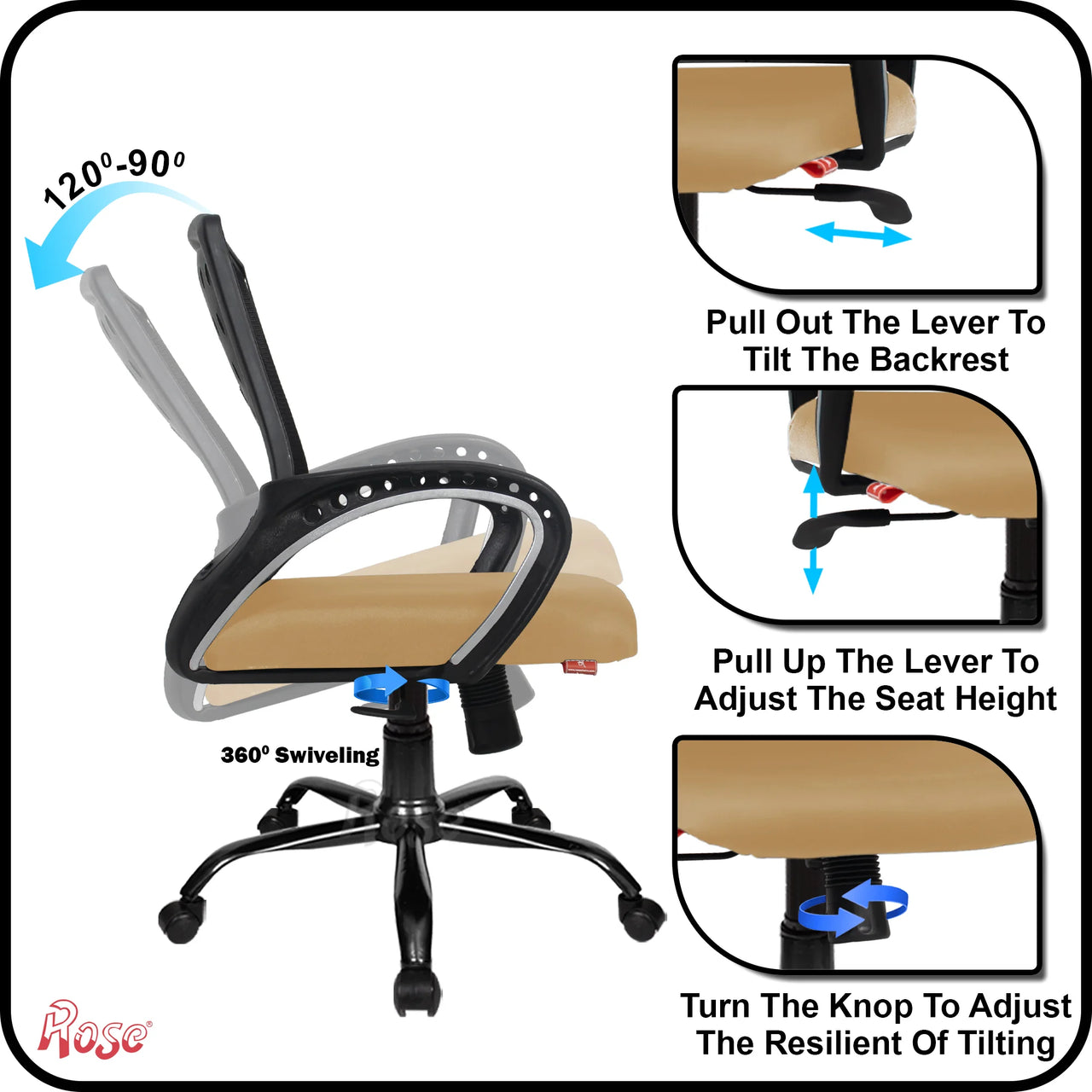 Mesh Mid-Back Ergonomic Office Chair (Blazia) (Rust)