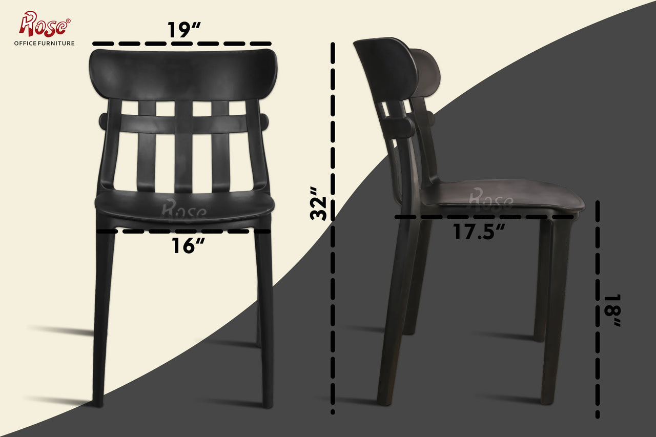 Aux Cafe Plastic Chairs| Restaurant Chair with Backrest (Black)