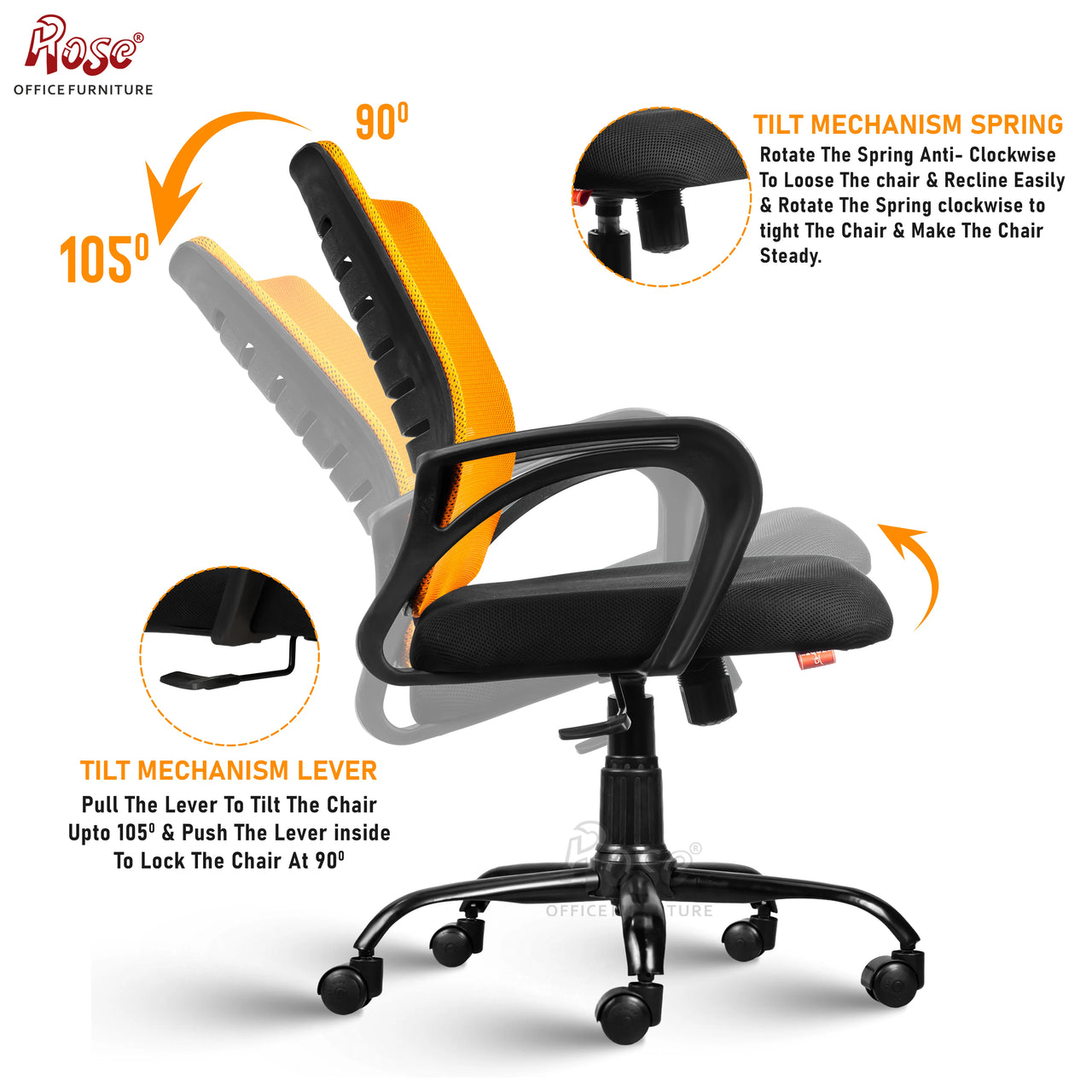Mesh Mid-Back Ergonomic Office Chair (Elite) (Orange & Black)